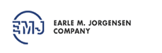 This is a corporate logo for Earle M. Jorgensen Company, featuring stylized initials 